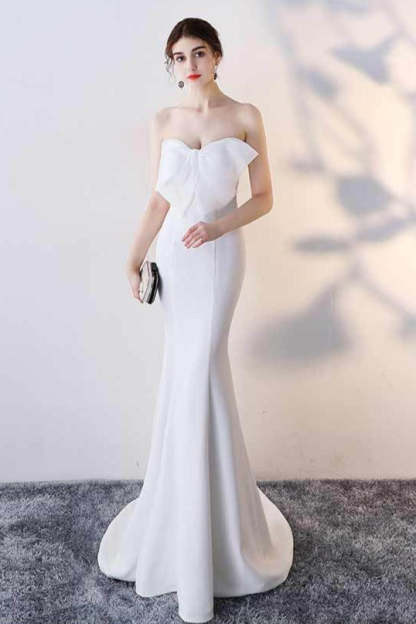 Bow Strapless Mermaid Maxi Party Dress