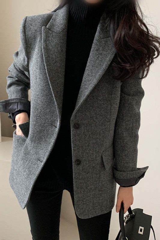 Wool Blend Solid Color Blazer