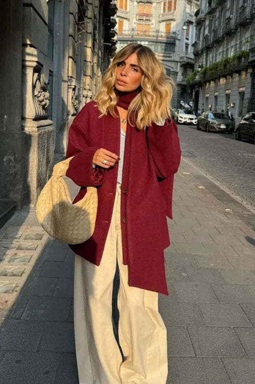 Scarf Collar Single Breasted Wool Coat coats