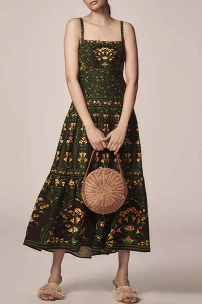 Ethnic Vintage Print A Line Boho Dres