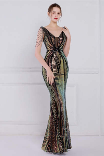 Beaded Floral Sequin Mermaid Party Dress