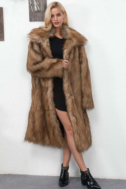 Faux Fur Longline Plus Size Coat Brown / S coats