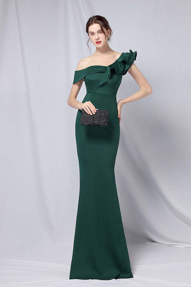 Off Shoulder Mermaid Maxi Party Dress Green / S