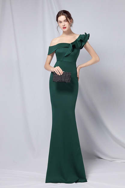 Off Shoulder Mermaid Maxi Party Dress Green / S