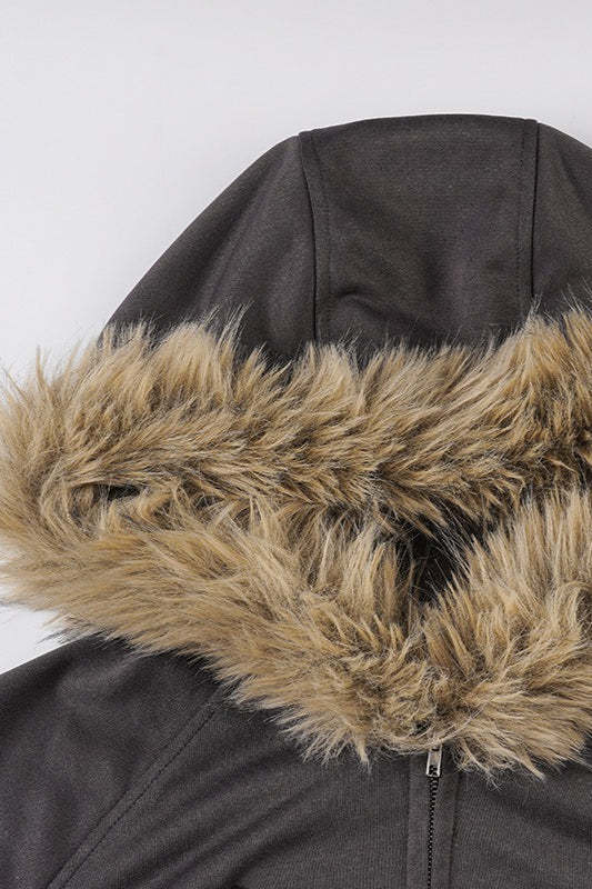Street Style Fur Trim Sweatshirt Jacket