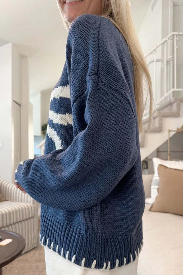 Bow Jacquard Knit Pullover Sweater