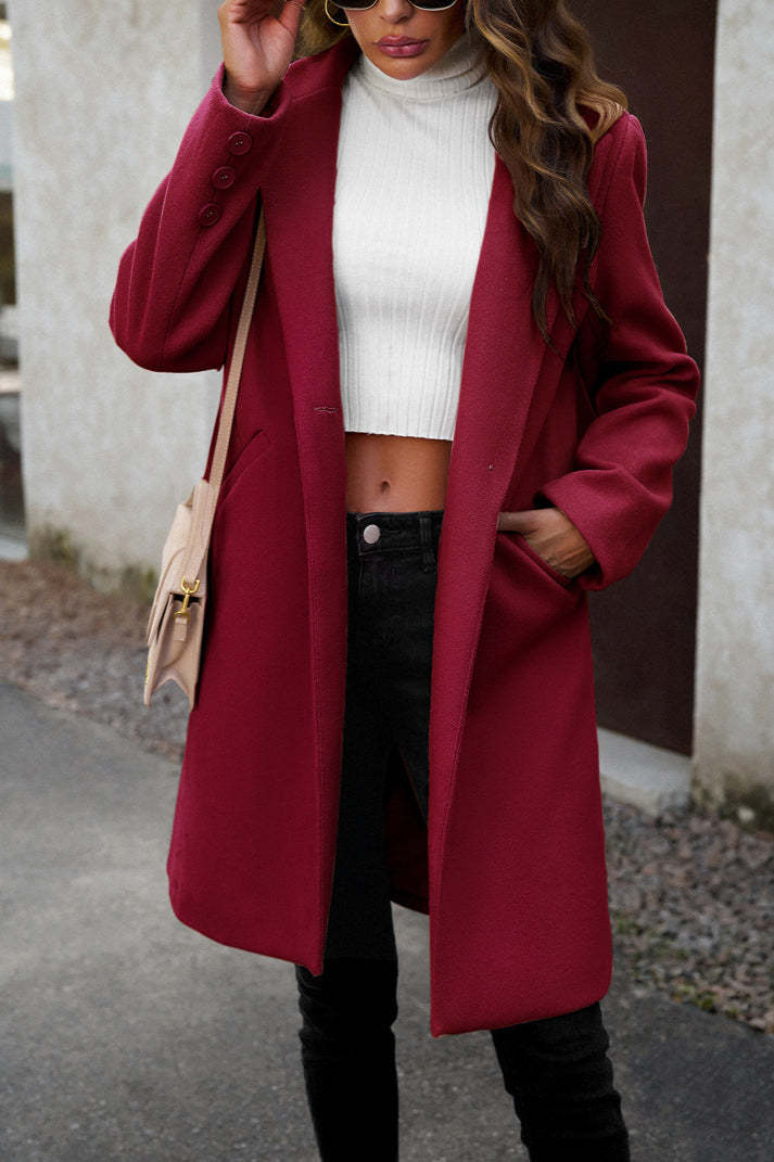 Wool Blend Solid Longline Coat coats