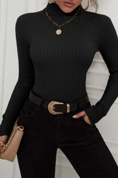 Fitted Long Sleeve Mock Neck Sweater