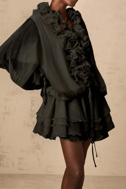 Loose Fit Folded Ruffle Boho Dress