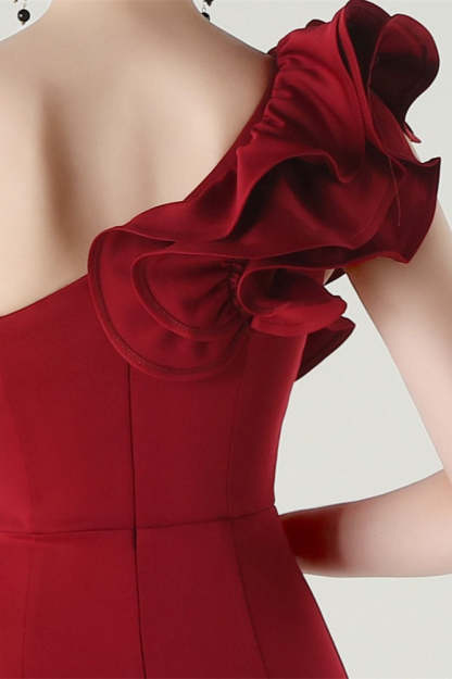 Ruffled Floral One Shoulder Satin Party Dress