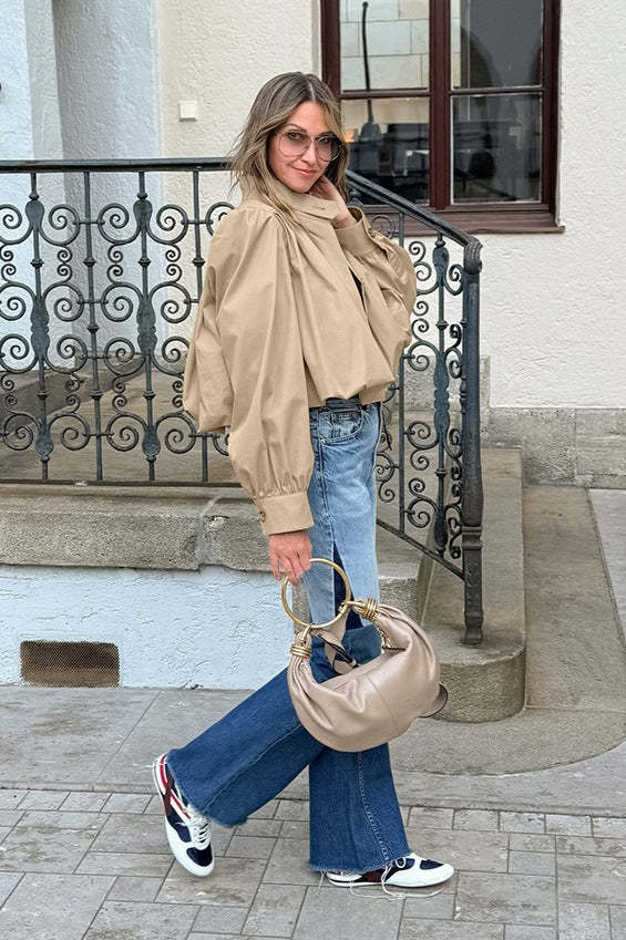 Short Khaki Puff Sleeve Trench Coat coats