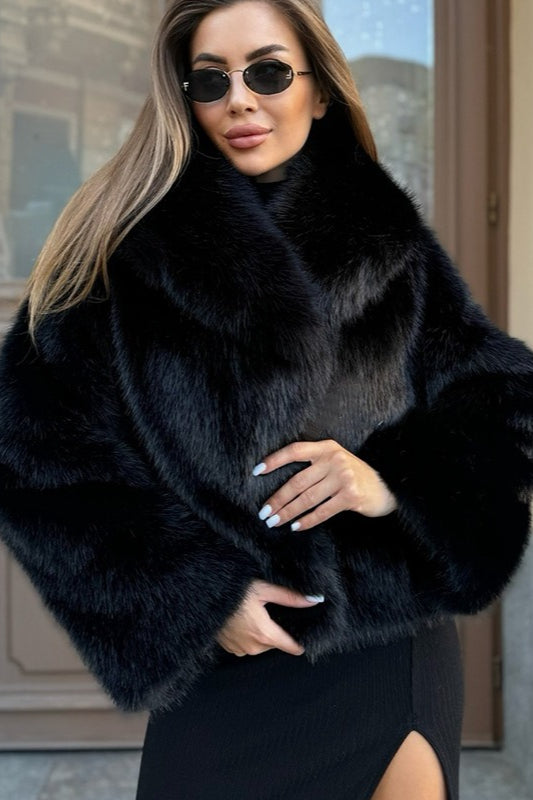 Solid Color Cropped Fur Coat Black / S coats