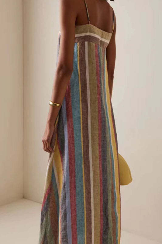 Striped Printed Strap Boho Dress