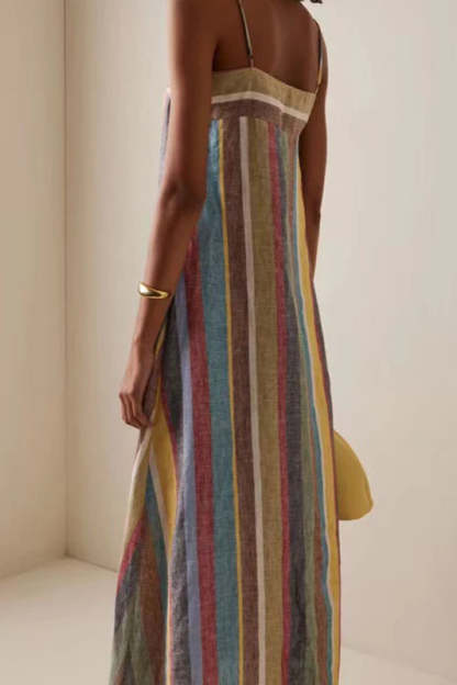 Striped Printed Strap Boho Dress