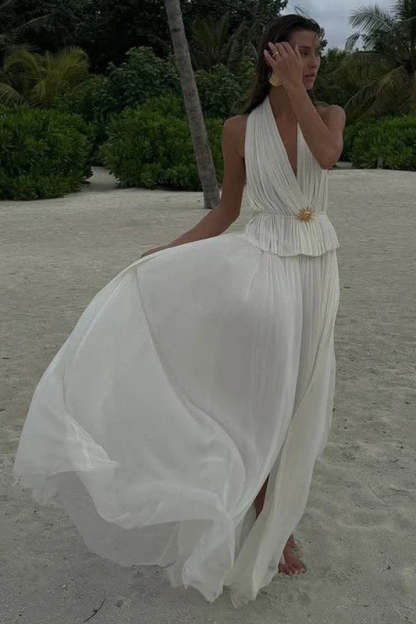 Pleated Halter Top Boho Dress