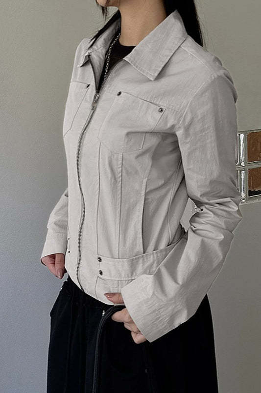 Zip Up Solid Color Utility Jacket