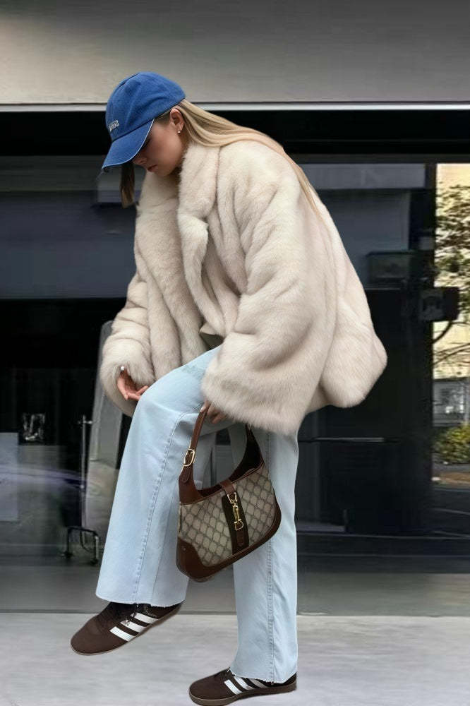 Faux Fox Fur Long Sleeve Coat coats