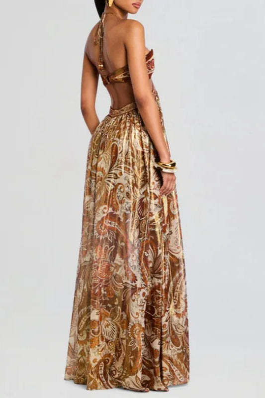 Strapless Lace Up Pleated Boho Dress