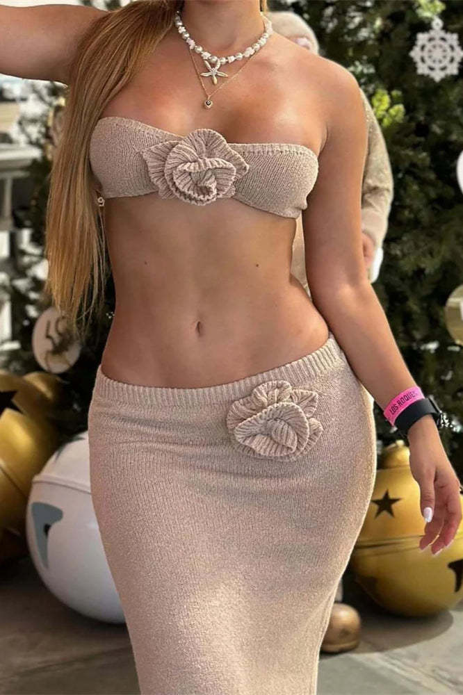 Knit Floral Patchwork Tube Top Boho Dress