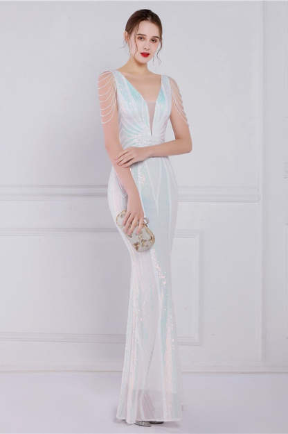 Beaded Floral Sequin Mermaid Party Dress