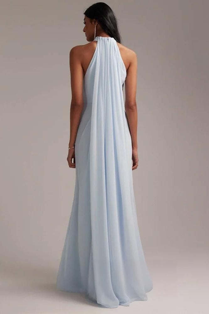 Elegant Halter Light Blue Maxi Party Dress