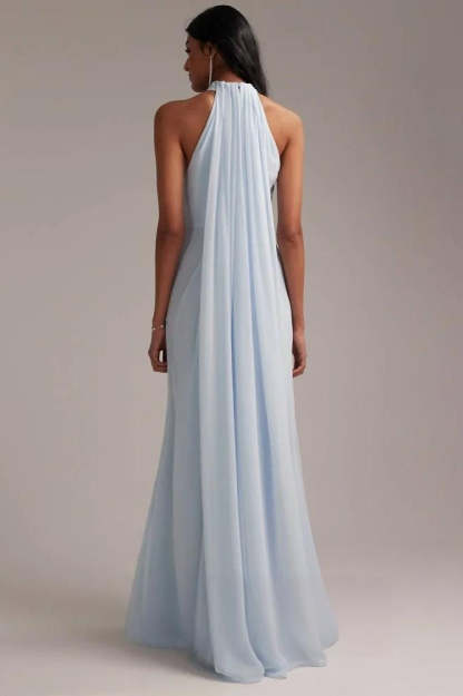 Elegant Halter Light Blue Maxi Party Dress