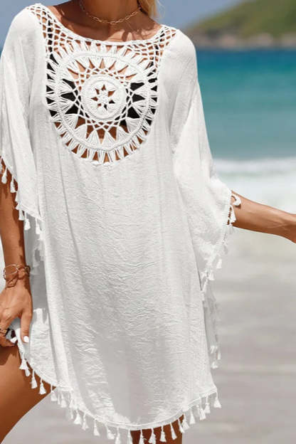 Crochet Cover Up Boho Dress White / One Size