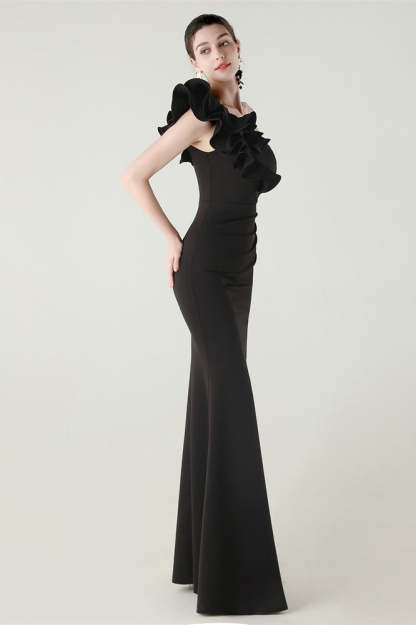 Ruffled Floral One Shoulder Satin Party Dress