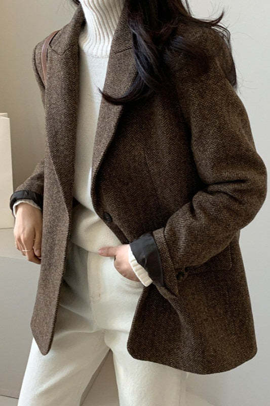 Wool Blend Solid Color Blazer S / Brown