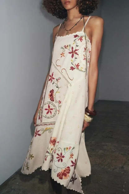 Floral Embroidered Asymmetric Boho Dress