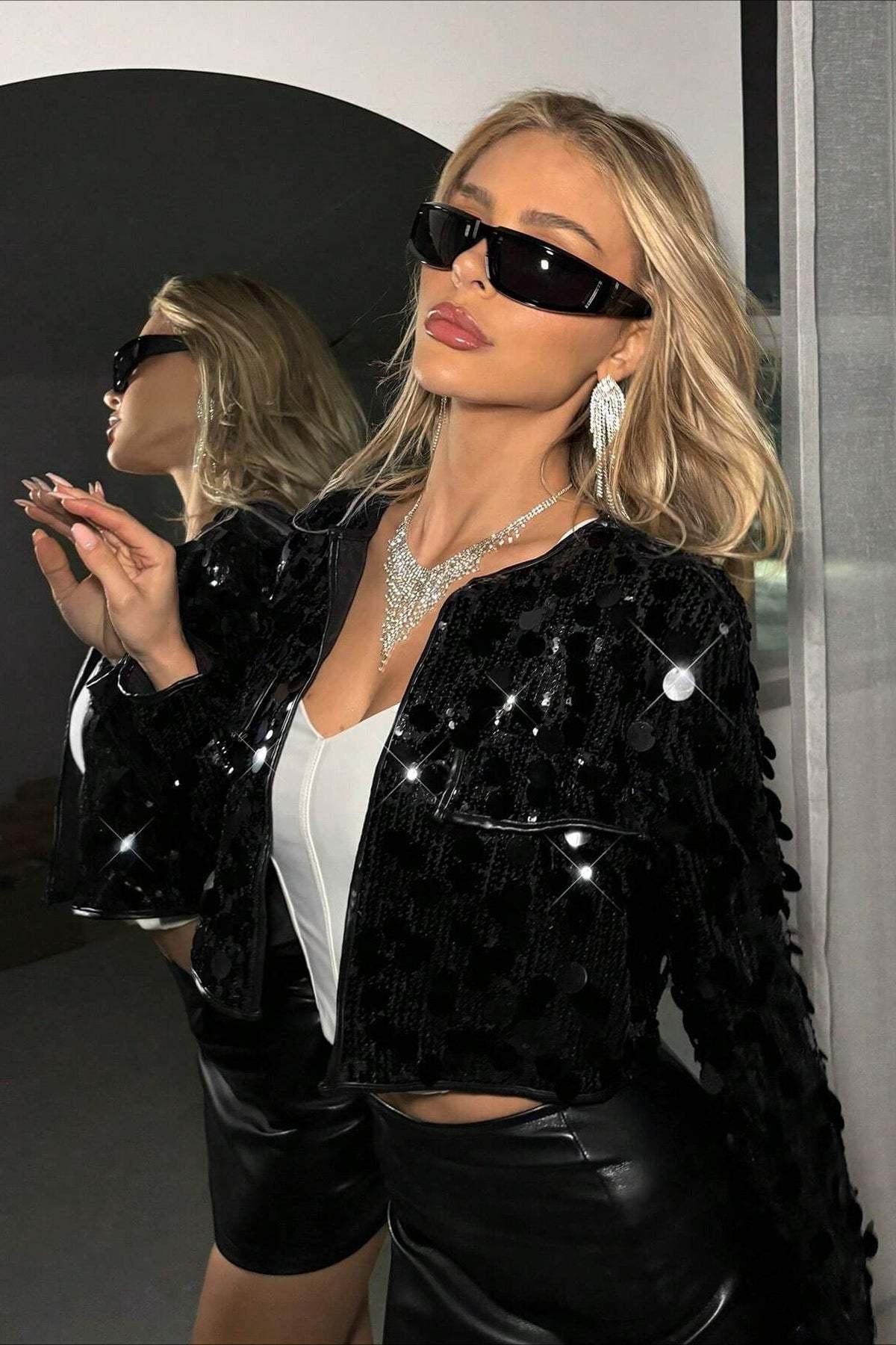 Silver Sequin Fashion Coat coats