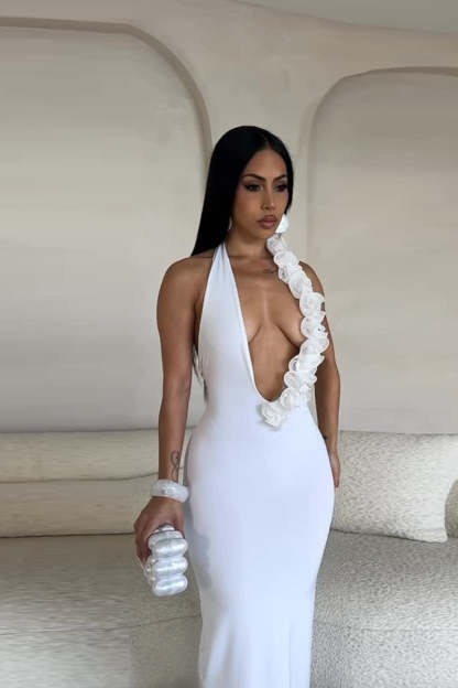 Backless Halter Floral Bodycon Party Dress