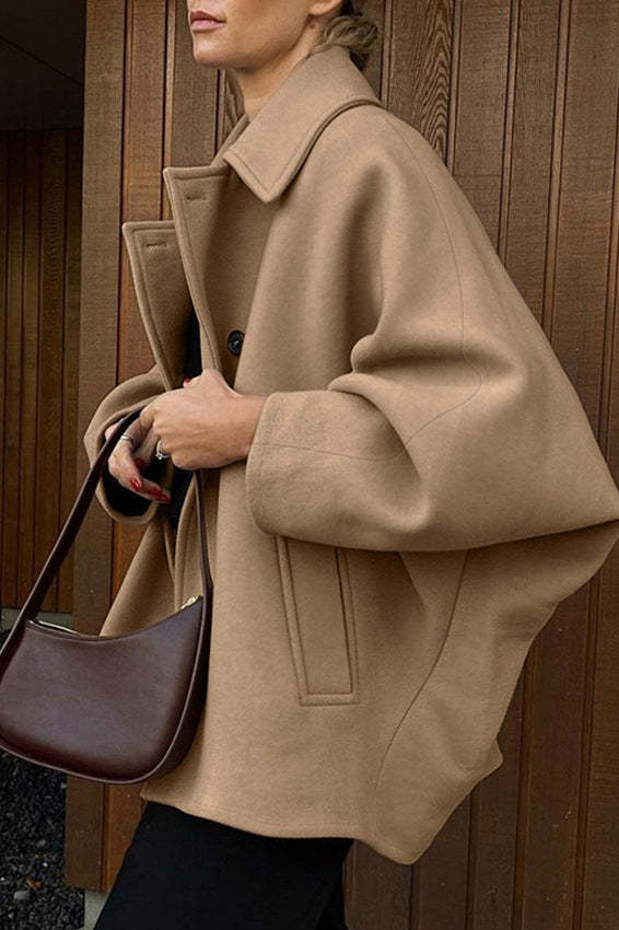 Batwing Sleeve Wool Blend Coat coats