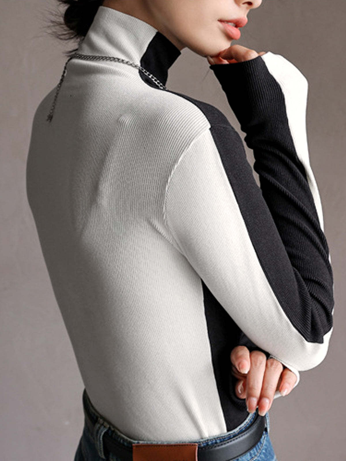 Double Sided Colorblock Long Sleeve Top T Shirts