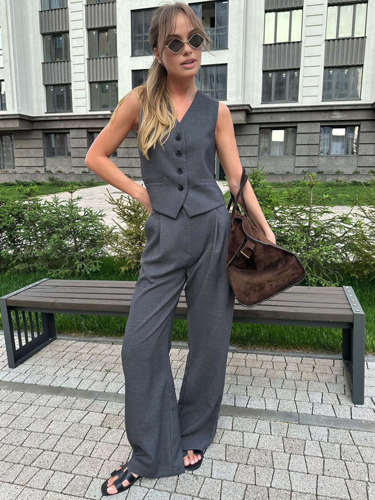Solid Structured Suit Pants Pants