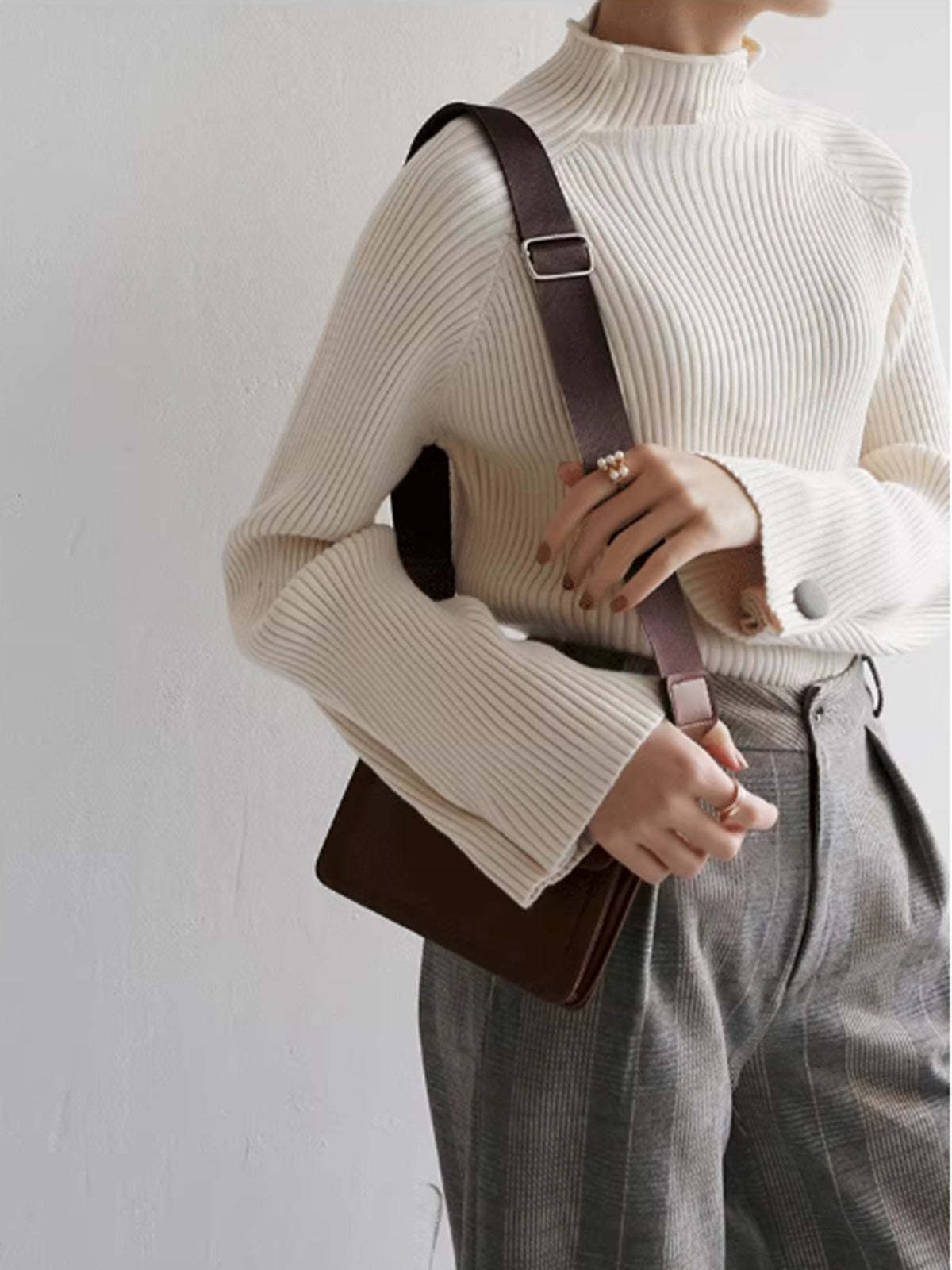 Minimalist Plain Ribbed Sweater Knit Tops
