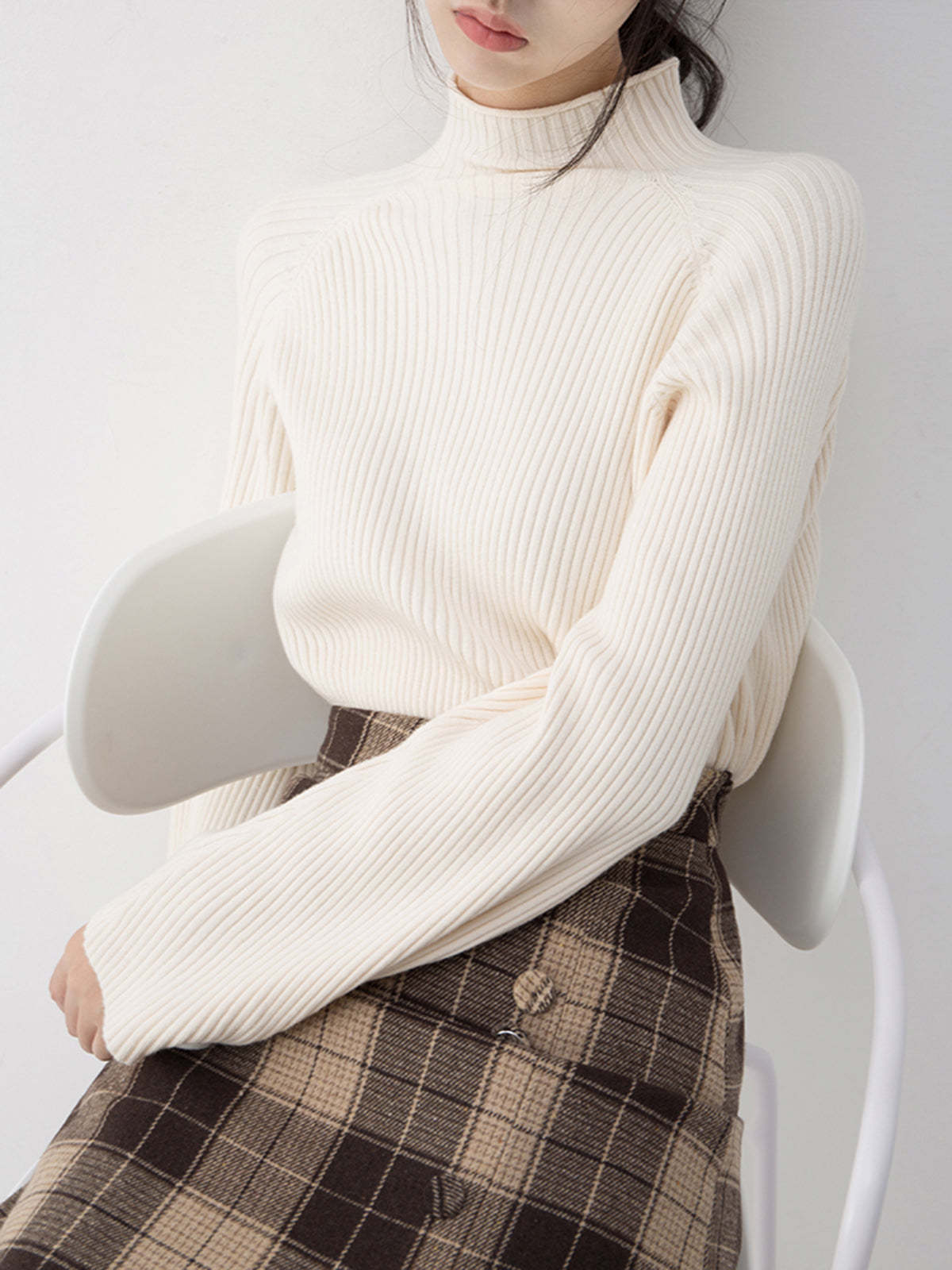 Minimalist Plain Ribbed Sweater Knit Tops