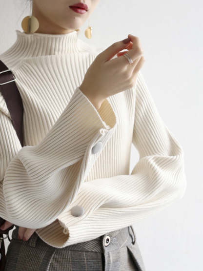 Minimalist Plain Ribbed Sweater Off White / XS Knit Tops
