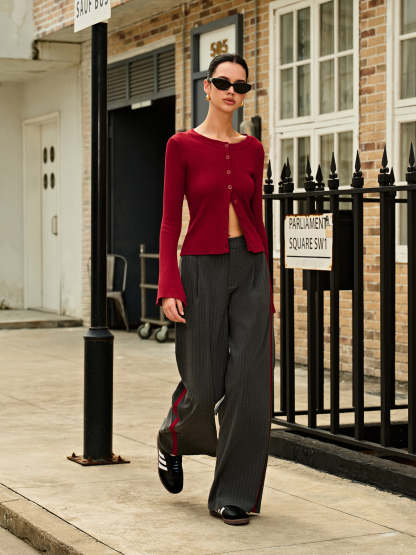 Contrast Piping Pinstripe Pants Pants