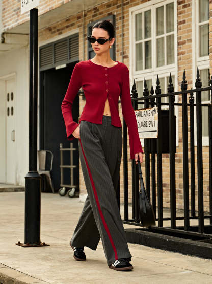 Contrast Piping Pinstripe Pants Grey / XS Pants