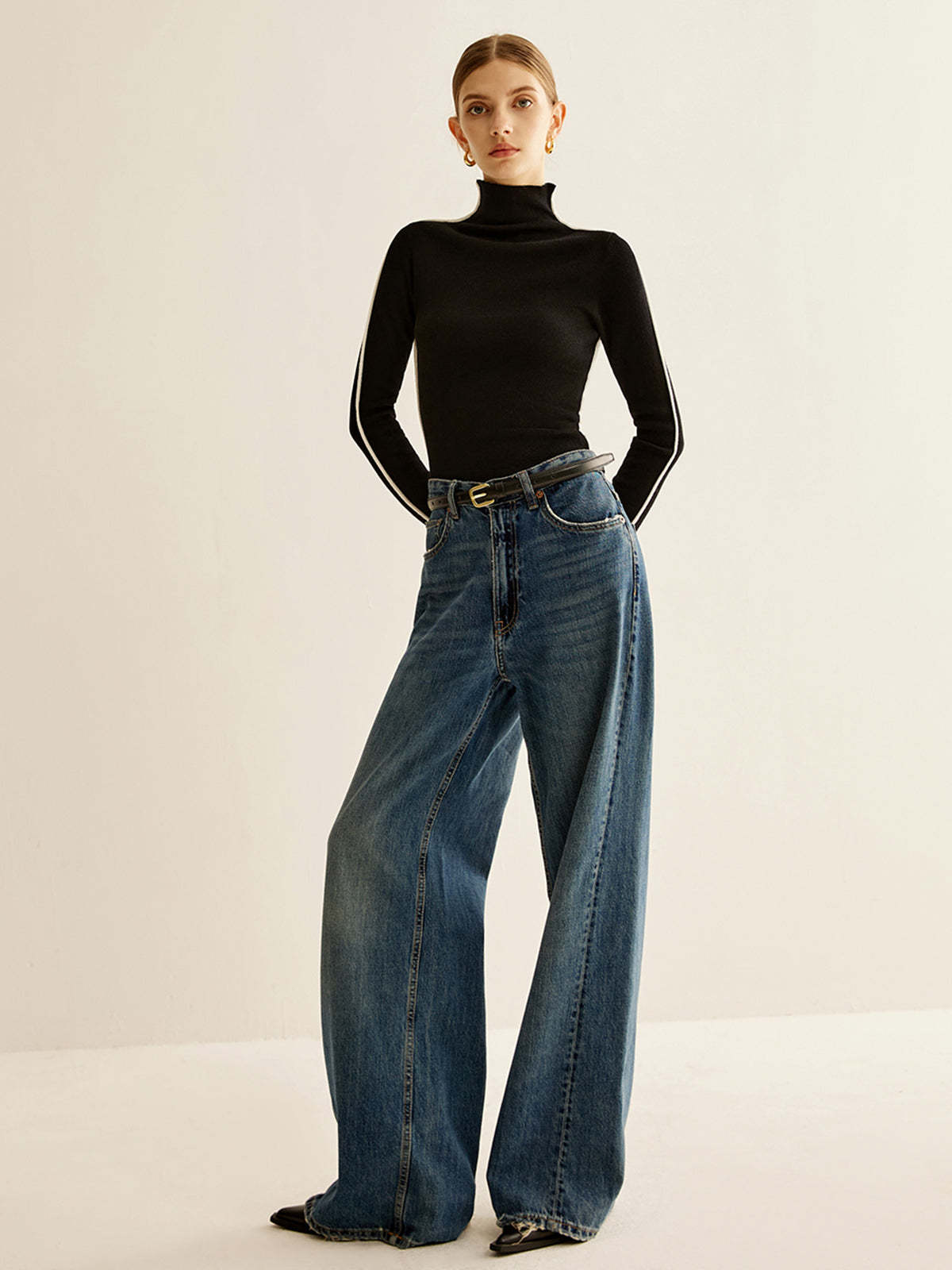 Wool Blend Mock Neck Knit Top Knit Tops