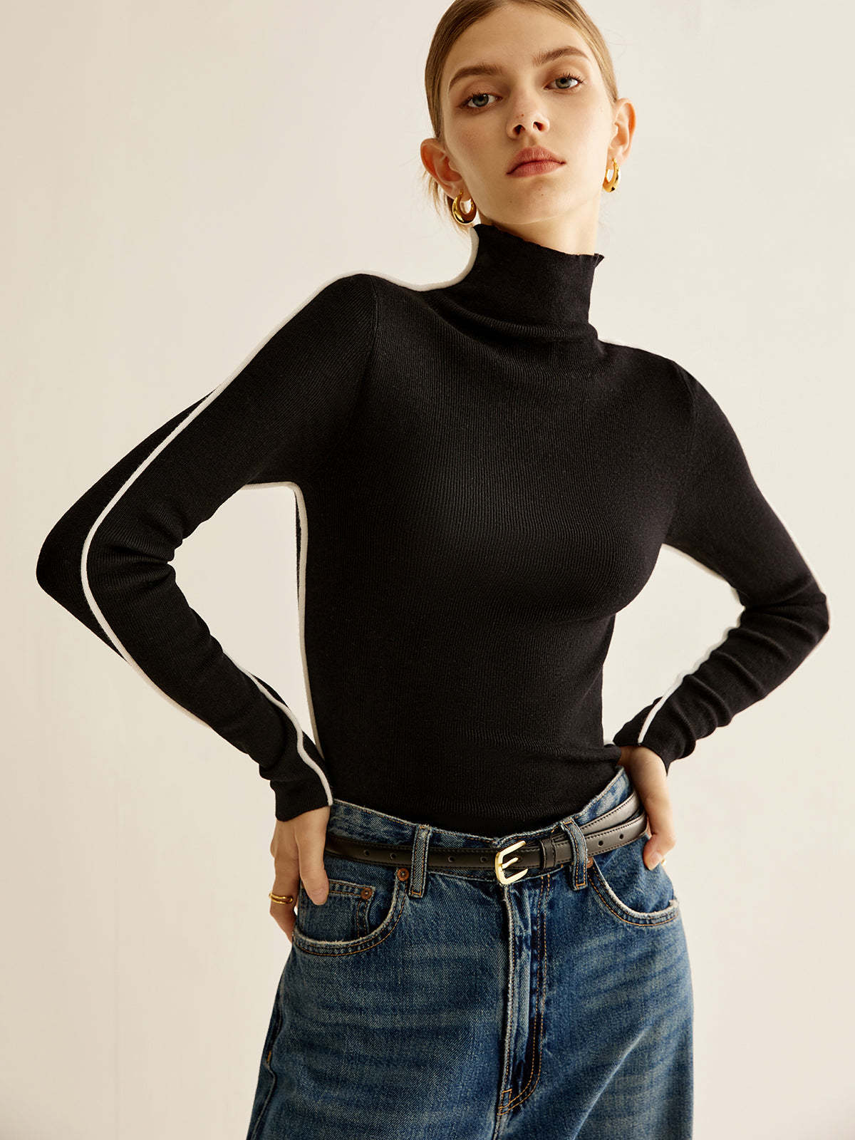 Wool Blend Mock Neck Knit Top Knit Tops