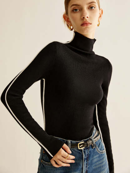 Wool Blend Mock Neck Knit Top Black / XS Knit Tops