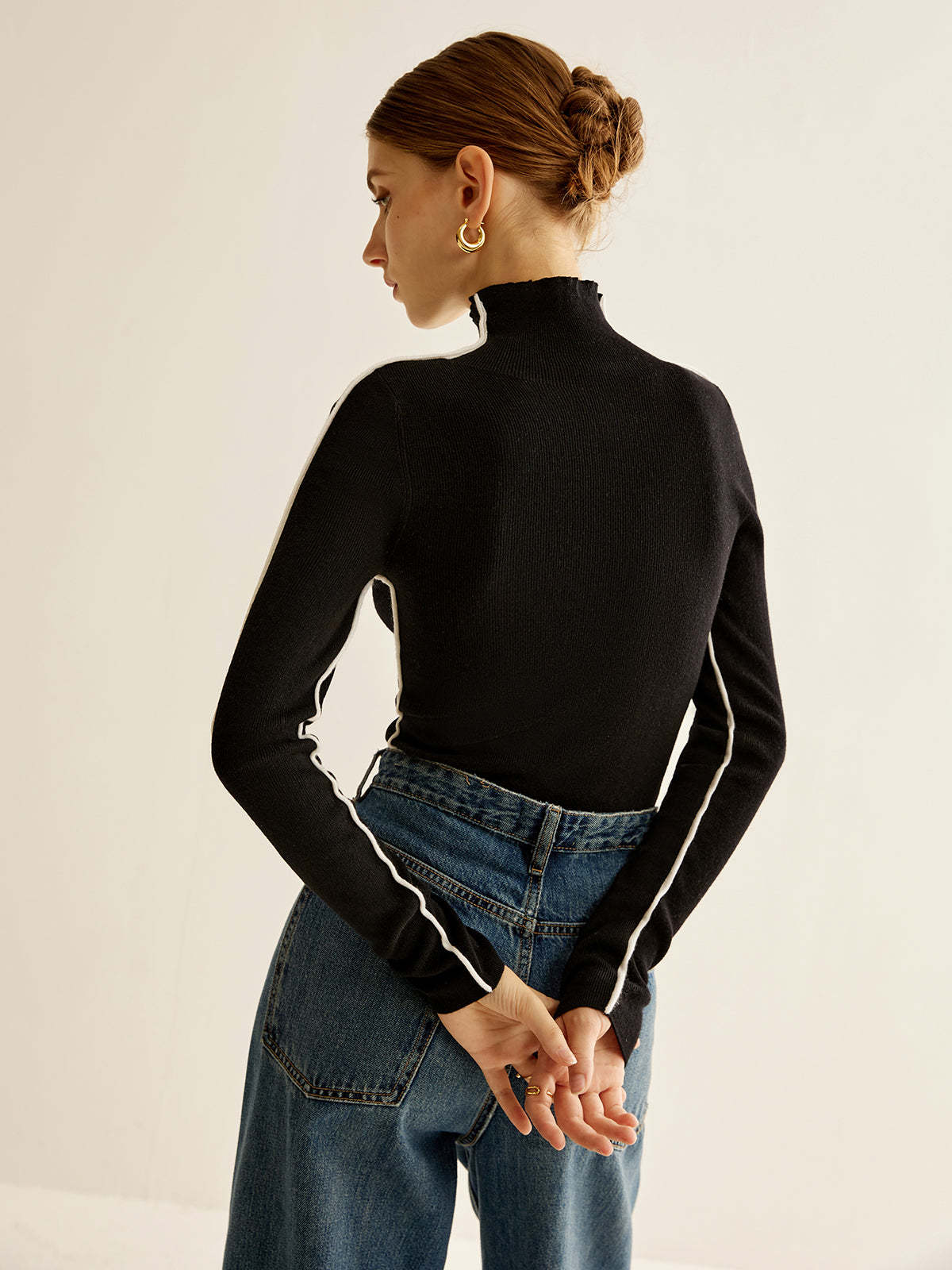 Wool Blend Mock Neck Knit Top Knit Tops