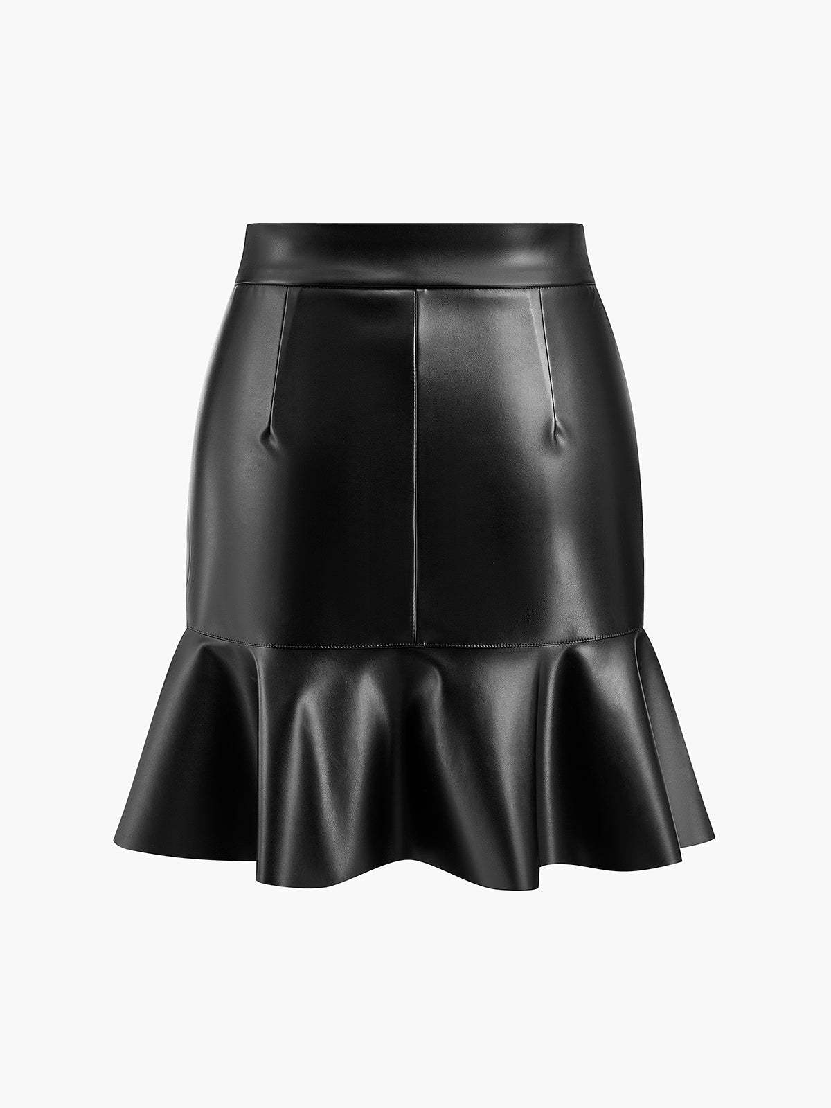Ruffle Button Clasp PU Leather Skirt Skirts