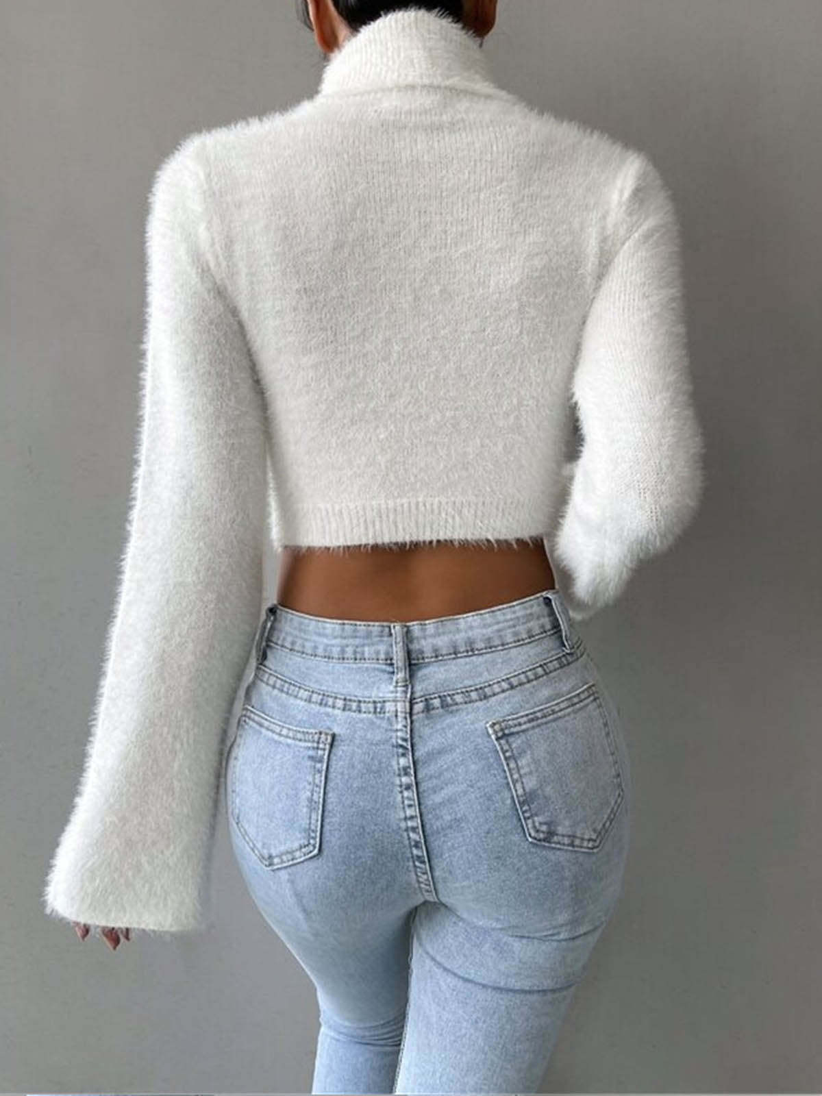 Turtleneck Fuzzy Crop Knit Top Knit Tops