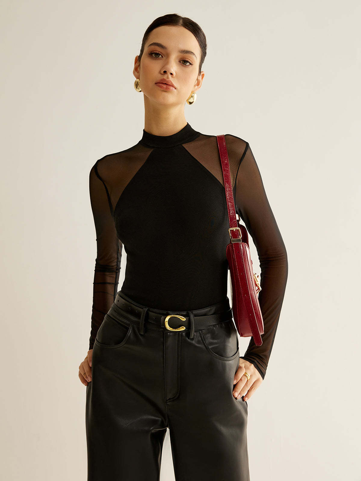 Sheer Long Sleeve Jersey Top T Shirts