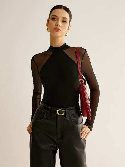 Sheer Long Sleeve Jersey Top T Shirts