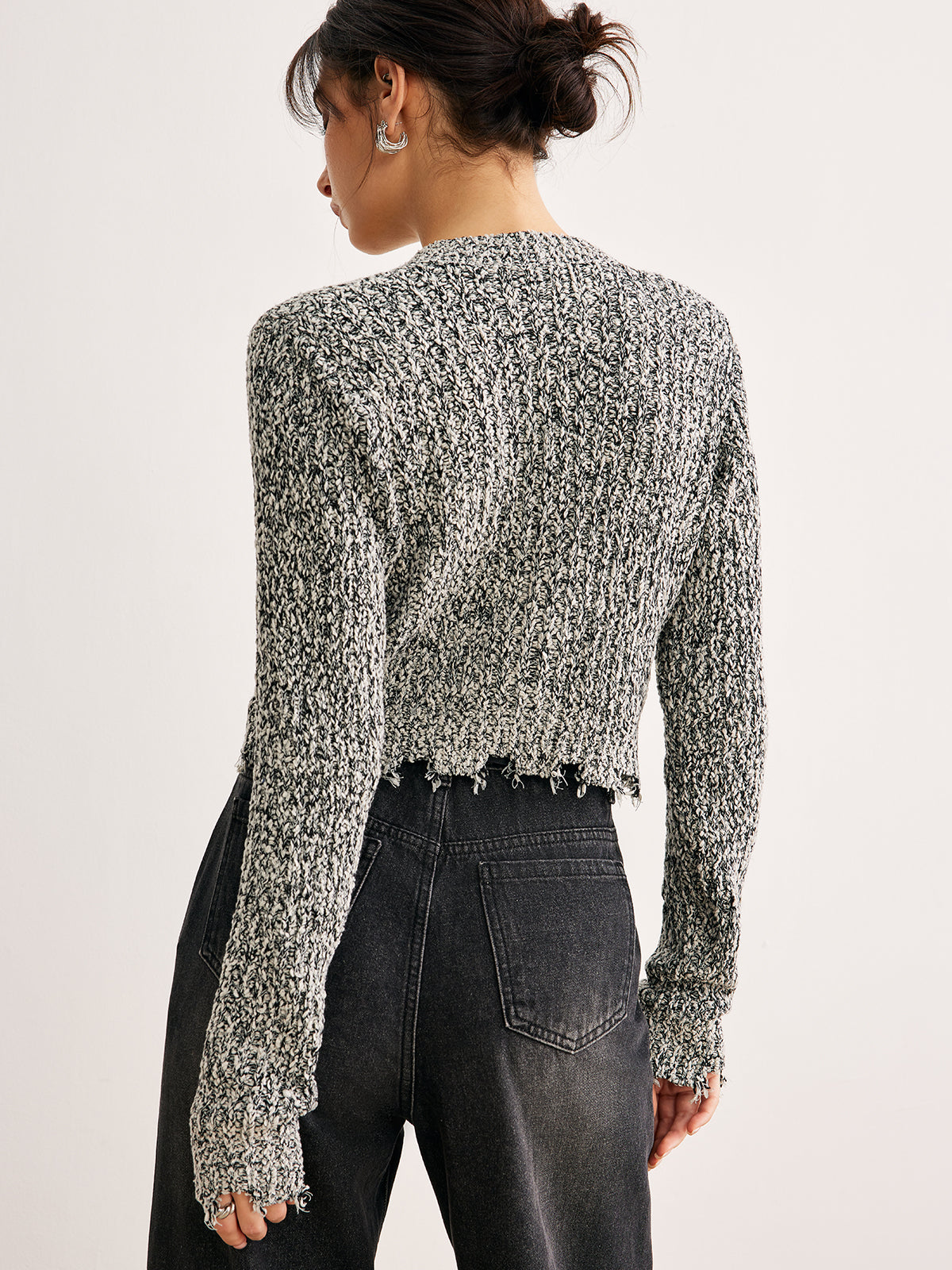 Raw Hem Button Slim Knit Top Knit Tops