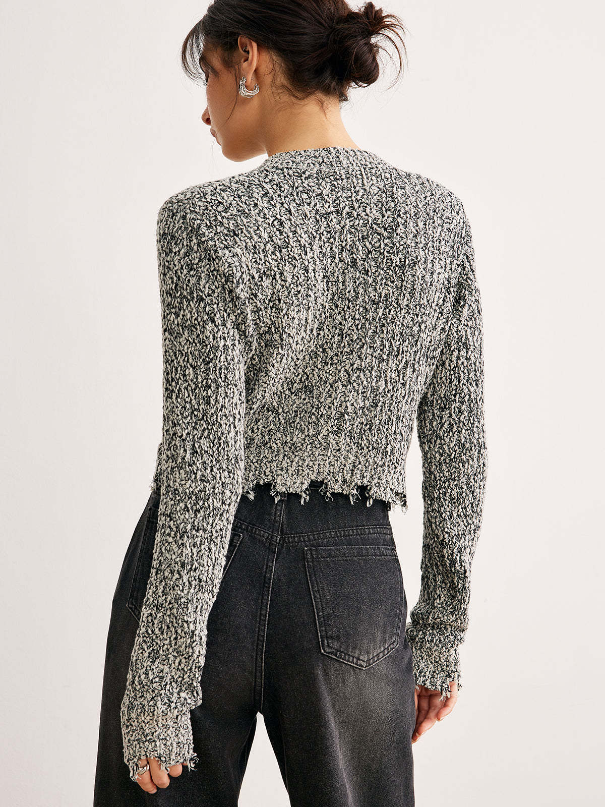 Raw Hem Button Slim Knit Top Knit Tops